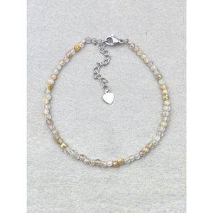 Pulsera de Cuarzo Rutilado Dorado con Cuentas Microfacetadas de Acero Inoxidable, Cristal Minimalista, Pequeñas Piedras Preciosas - Product Image 1