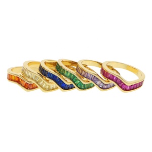 Hot đầy màu sắc CZ ban nhạc Stackable Vòng mạ Vàng bezel thiết lập hình chữ nhật màu tím xanh cam đá sóng Twist Finger nhẫn đồ trang sức - Product Image 4