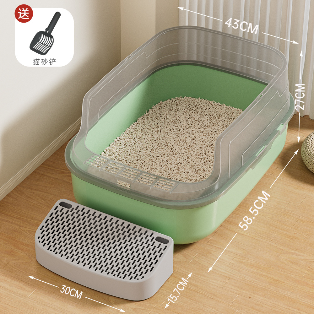 Green [Upgraded Version] High-Fence Cat Litter Box - Comes with a Step