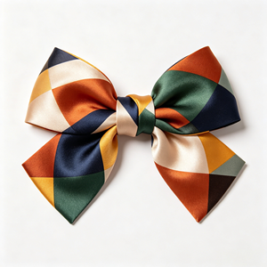 Factory Wholesale Retro Multi Tone Geometric Satin Ribbon Bow Custom Size for Gift Wrapping Artist Gift <b>Box</b> Holiday Ornament - Product Image 4