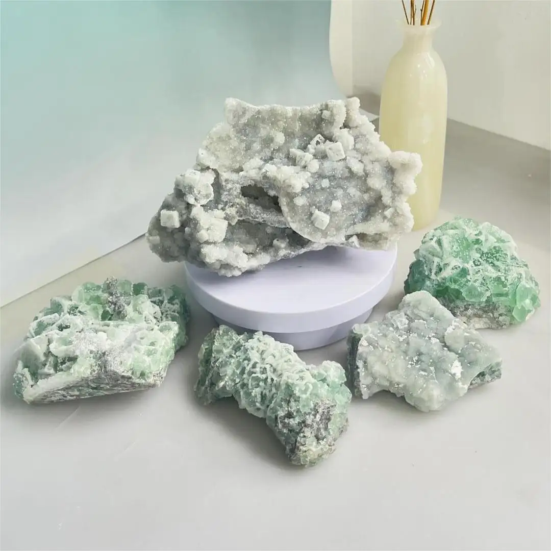 하이 퀄리티 녹색 색상 크리스탈 돌 도매 대량 천연 원래 설탕 불석 돌 설탕 불석 클러스터 치유