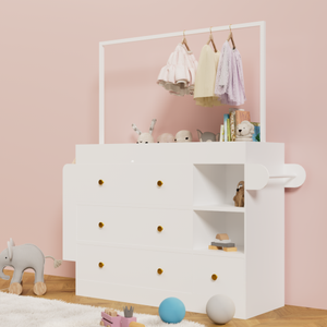 Modern Eco-Friendly & Durable Baby <b>Dressing</b> & Changing <b>Table</b> with 3 Deep Drawers <b>Storage</b> Shelves Hangers Foldable Design - Product Image 5