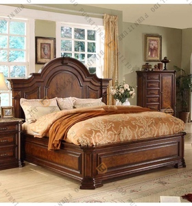 Cama de Madera Maciza Estilo Americano Antiguo para Dormitorio, Cerezo, 2m 2.2, Estilo Vintage Francés, Cama Doble A-00639, Estilo Retro - Product Image 1