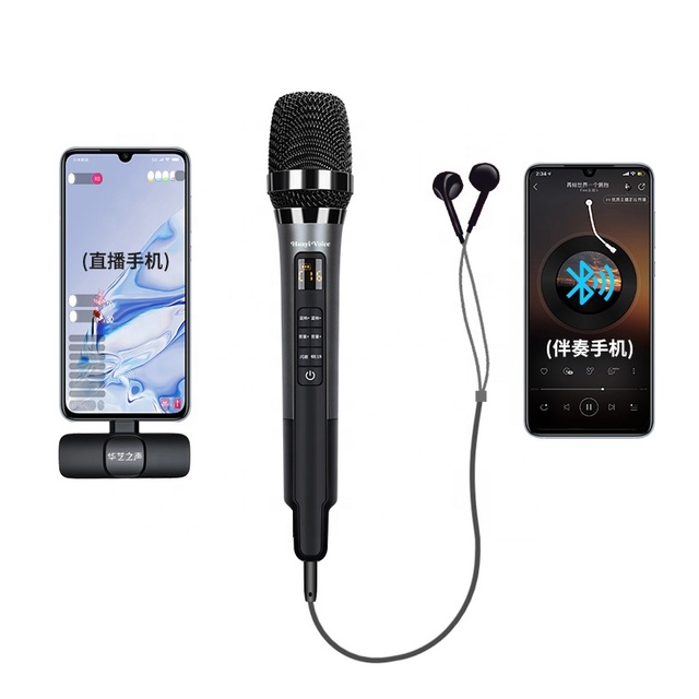 Wireless Sound Card Mic Handheld Microphone Build-in Sound Card Reverb for Phone Karaoke Singing Podcast Live Streaming
