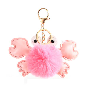 Lindo Llavero de Cangrejo con Pompón, Bola de Peluche Suave de Piel Sintética, Colgante de Cuero PU <span class=keywords><strong>para</strong></span> Bolsos, Carteras y Decoración de Coche, Lindo Regalo - Product Image 5
