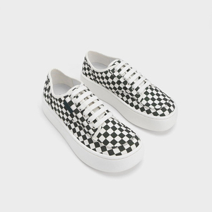 Baskets plateforme en toile à carreaux pour femmes, à lacets, semelle épaisse, chaussures décontractées confortables pour la marche quotidienne, chaussures de mode - Product Image 4