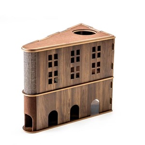 Griffoir double couche en bois pour usage intérieur, montage facile, comprend une planche à griffer et un jouet boule suspendu - Product Image 1