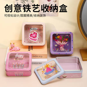 กล่องเก็บของเหล็กพร้อมฝาปิดโปร่งใสสำหรับใส่ขนม คุกกี้ เครื่องประดับ หูฟัง ใช้จัดระเบียบและตกแต่ง ดีไซน์ฝาพับ - Product Image 4