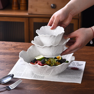 Juego de Vajilla Minimalista de Porcelana con Relieve Floral, Tazones Grandes Blancos de Cerámica para Fideos, Frutas, Ensaladas, Sopas, Postres, Platos Hondos para la Cena - Product Image 3