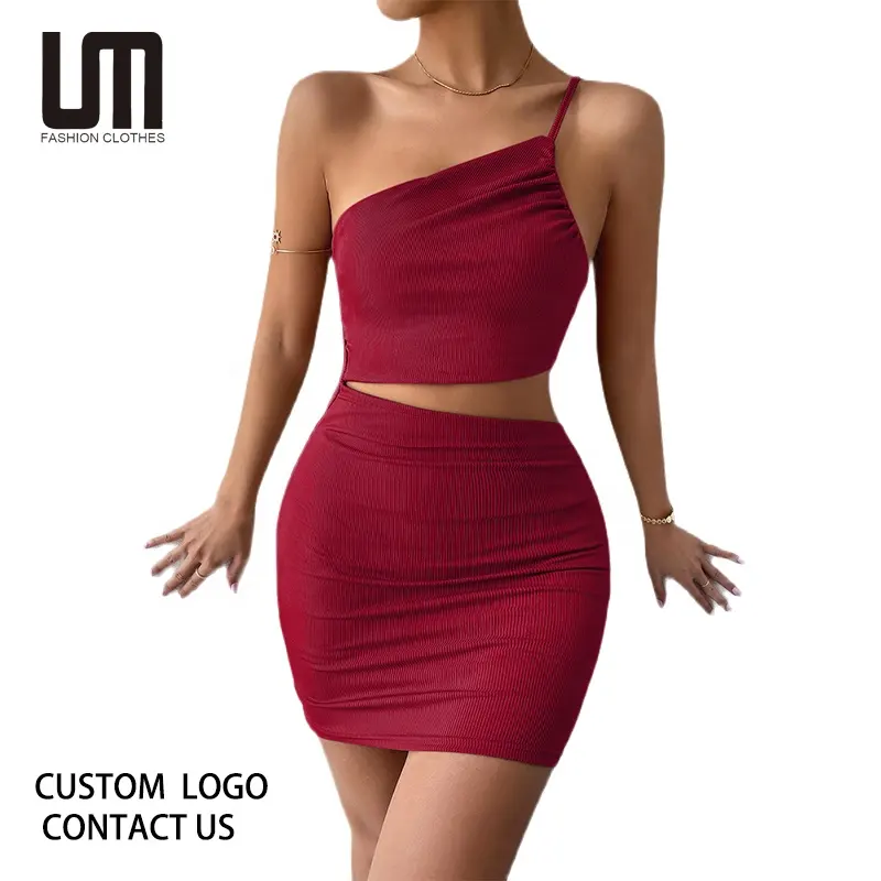 Liu Ming 2022 New Design Women Fashion Solid Color Hollow One Shoulder Bodycon Tight Sleeveless Dress