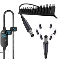 Adaptador USB C a CC de 140W, Cable disparador PD de 3,3 pies con 10 puntas de conector, Cable de alimentación USB a CC, interruptor de presión de voltaje con pantalla LED
