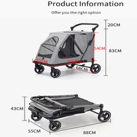Grand chariot de transport pour animaux de compagnie, lavable et pliable en tissu, avec 4 roues, confortable et réglable, adapté au transport des chats et des chiens en montée