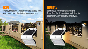 Lampada Solare da Esterno con Sensore PIR, Materiale PC, IP65 Impermeabile, <span class=keywords><strong>Illuminazione</strong></span> Bilaterale, Design Minimalista <span class=keywords><strong>per</strong></span> Ville - Product Image 5
