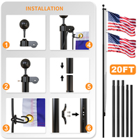 CYDISPLAY Kit de mât de drapeau en aluminium 18GA 6m 20FT, sectionnel et réglable, pour affichage manuel extérieur résidentiel en jardin, pour drapeaux 3x5 pieds