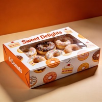 Boîtes à donuts pliées personnalisées AT PACK, imprimées, pour desserts à emporter, avec logo et fenêtre