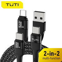 Kabel TUTI Berkualitas Tinggi Tembaga Murni 1.8m 60W 3A Pengisian Cepat Tipe-C Nylon USB 4-in-1 untuk Ponsel