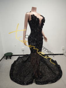 Ocstrade Listo para Enviar - Contacta Antes de Ordenar Vestido de Noche Negro Personalizado <span class=keywords><strong>con</strong></span> Pedrería Elegante Vestido de Gala Sirena Vestidos de Fiesta 2026 - Product Image 4