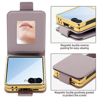 Casing HP Kulit PU untuk Z Flip 6/5/4/3/7 Z Flip 8  Mewah dengan Cermin Rias, Tali Pegangan, dan Pelindung Layar Anti Benturan