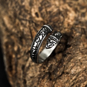 Joyería Europea Americana, Anillo Abierto de Acero Inoxidable con Doble Cabeza de Dragón Vikingo Nórdico, Estilo Runa y Hip-hop, Unisex - Product Image 4