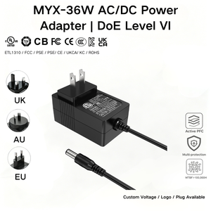 Adattatore di Alimentazione MYIXI 12V DC 3A USB-C con Cavo da 6 Piedi in Materiale ABS PC per CCTV HD TV Tablet Dock MYX-36W-US - Product Image 1