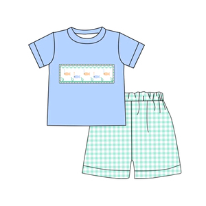 Preorder Boutique occidentale abbigliamento bambino verde Plaid pesci ragazze set stampa bambine abbigliamento per bambini set estivi - Product Image 2