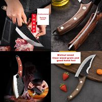 Set pisau dapur tempa buatan tangan, 3 pisau koki profesional baja tahan karat karbon tinggi untuk berburu memasak daging BBQ kulit