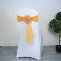 Foulards de chaise de mariage vert or, housses de chaise pour événements, spandex extensible, chiffon, nœud de chaise