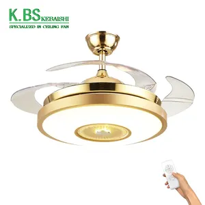 Luxury Styles Invisible Hotel Gold Living Room 42inch Retractable Decorative Ceiling Fan Light With Remote Control