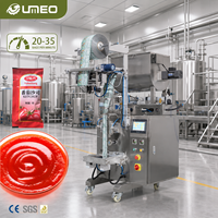 Ligne d'emballage de sachets à trois soudures pour ketchup, vinaigre, sauce soja et sauce chili, avec pompe à piston automatique et trémie grande capacité