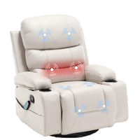 Fauteuil inclinable manuel beige à bascule et pivotant avec massage, chauffage, porte-gobelets, en similicuir surdimensionné pour salon
