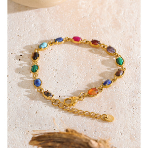 JINYOU 8830 <span class=keywords><strong>Bracciale</strong></span> Boho in Acciaio Inossidabile Placcato Oro PVD con Catena a Maglie Ovali e Charm in Pietre Naturali Multiple - Product Image 4