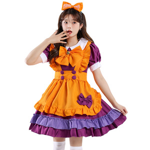 Robe de princesse Lolita orange et violette, costume de cosplay de demoiselle d'honneur, tenue d'anime pour femme, jupe et robe - Product Image 5