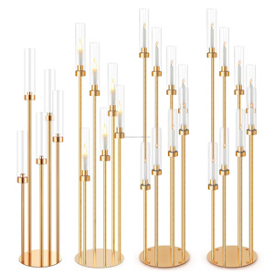 Romantic Gold Iron <strong>Candlestick</strong> <strong>Holder</strong> for Wedding Party or Hotel Table Decor Durable Silver Glass Road Guide Props - Product Image 1