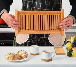 Trancheuse à pain en bambou de qualité supérieure Couteau à pain pliable et compact Trancheuse en 3 tailles pour les collecteurs de miettes de pain faits <span class=keywords><strong>maison</strong></span> - Product Image 2