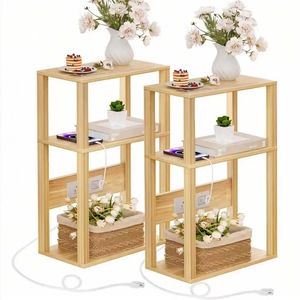 Wooden Narrow <b>Side</b> <b>Table</b> With <b>Storage</b> And Power Outlet For Bedroom Or Living Room Use - Product Image 1