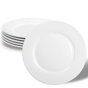 Assiettes plates en porcelaine blanche de 10,5 pouces, prêtes à être expédiées en gros, assiettes rondes en céramique pour restaurant, mariage, hôtel - Product Image 5