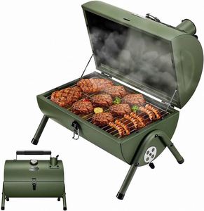 Parrilla Ahumadora Portátil Moderna Mini Tipo Barril Cromada con Termómetro, Encendedor de Pulso y Seguridad contra Llamas para Barbacoa de Carbón - Product Image 1
