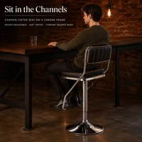 Tabouret de bar moderne en similicuir réglable, pivotant à 360 degrés, avec repose-pieds chromé et base ronde, pour comptoir