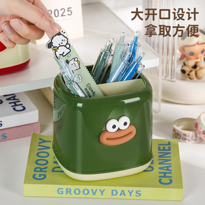 Multi Functional Pen Holder Square Cartoon Design Open Top With Compartments For Desk Office Storage - Product Image 2