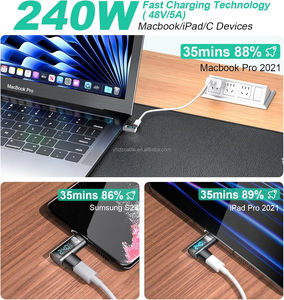 Adaptador Magnético USB C con Pantalla LED de 240W, Conector en Ángulo de 90 Grados de 24 Pines para iPhone, <span class=keywords><strong>Samsung</strong></span>, Huawei <span class=keywords><strong>Notebook</strong></span> - Product Image 2