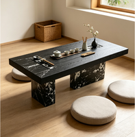 Table à thé moderne de luxe en bois massif 240 cm avec base en marbre noir, bureau de thé pour salon de villa