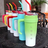 Gobelets isothermes de 40 oz avec paille et couvercle, logo personnalisé, en acier inoxydable à double paroi, mug de voyage sportif