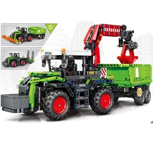 Sembo-baustein mit fernbedienung, stadt spielzeug, grüne bauernhof bahn, traktor fahrzeug modell, moc 74760, 1481 stücke