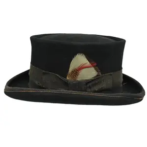 Wholesale In Stock Fashion Women Men Church Party Hat Vintage Wool Felt Hat Pork Pie Derby Hats With Feather