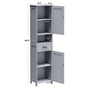 Armoire de rangement haute noire pour salle de bain avec portes coulissantes, meuble de rangement autoportant avec tiroir et compartiment ouvert pour petits espaces - Product Image 2