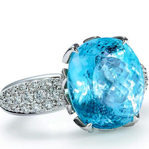 Anillo de Diamantes de Oro Blanco para Mujer F506, Corte Ovalado, Color G Natural, Joyería de Compromiso, Piedra Principal Topacio Azul, Diamantes Laterales - Product Image 4