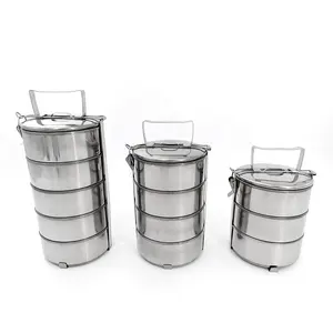 Kelas Tinggi 3-5 Tier Stainless Steel Tiffin Wadah Makanan Termal Makan Siang Kotak Makan Siang