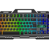 Clavier de bureau filaire FVQ307 en métal à 104 touches pour le gaming e-sport avec fente pour téléphone, rétroéclairage coloré et design en fer plaqué