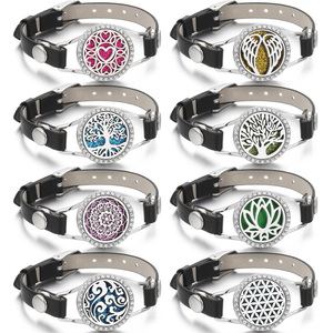 Bracelet en cuir avec pendentif aromathérapie en acier inoxydable - Product Image 3