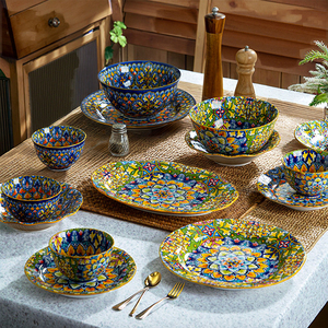 Tùy chỉnh Bohemian phong cách xuất khẩu underglaze gốm bộ đồ ăn trái cây dùng một lần mô hình gạo Bát súp tấm qua biên giới thiết kế - Product Image 5